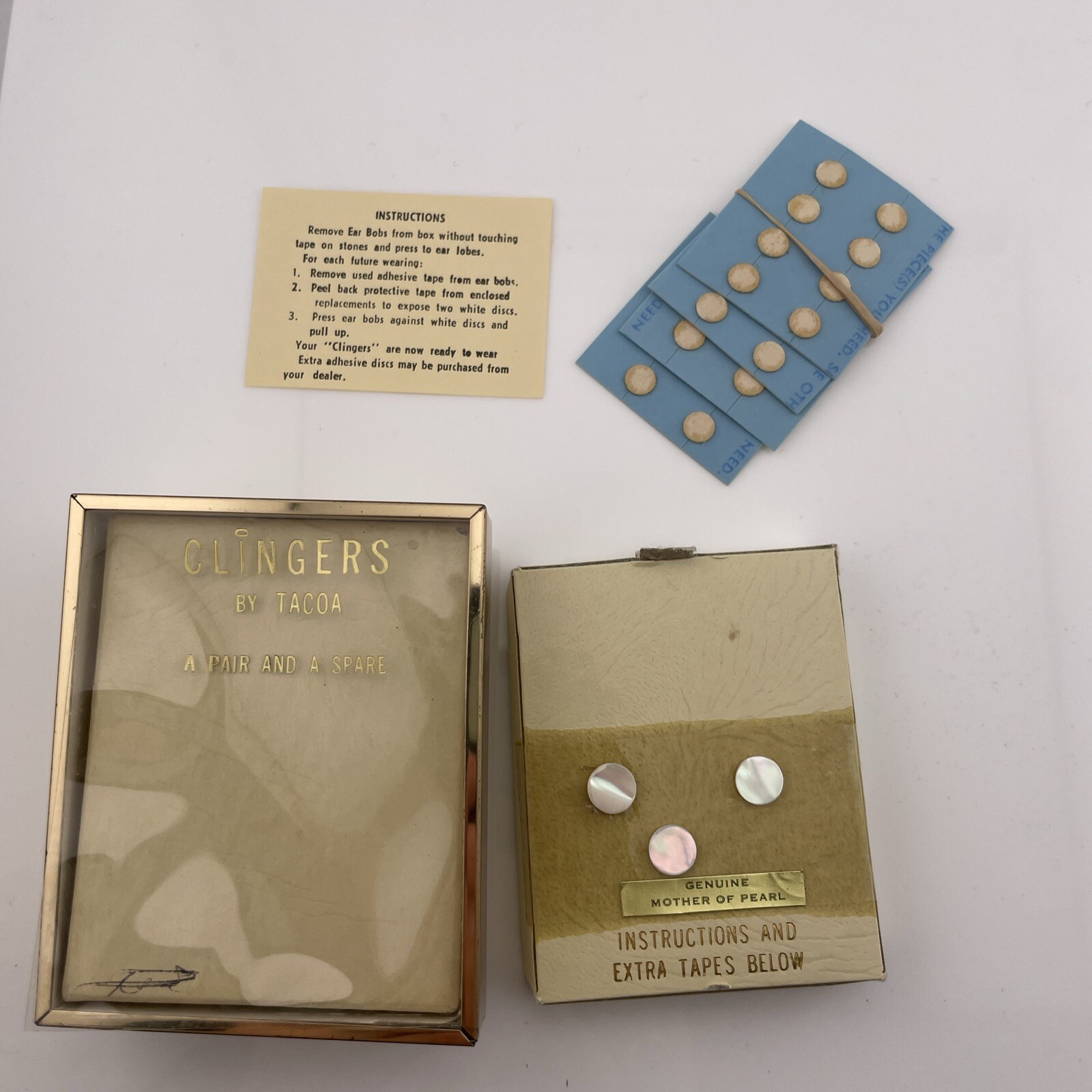 RARE Vintage Tacoa STICK ON Earrings Mother of Pearl EAR STICKERS Nostalgia WOW
