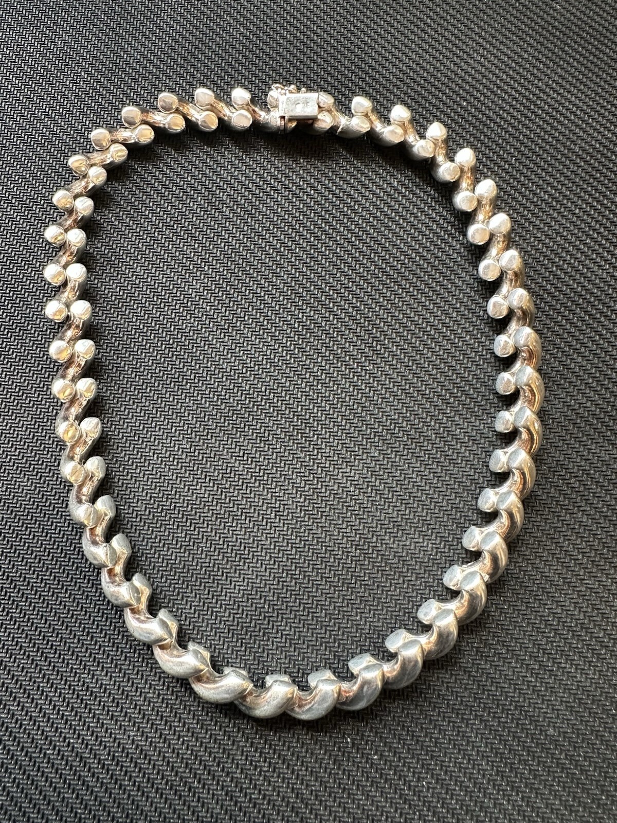 Vtg Sterling Silver 925 San Marco Link Macaroni Style Necklace, 16.5in Long
