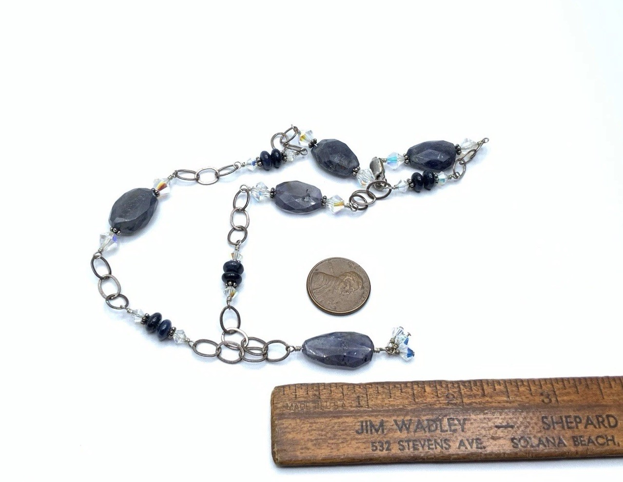 Vintage Sterling Silver 925 Faceted Iolite Nugget Stones 16” Necklace