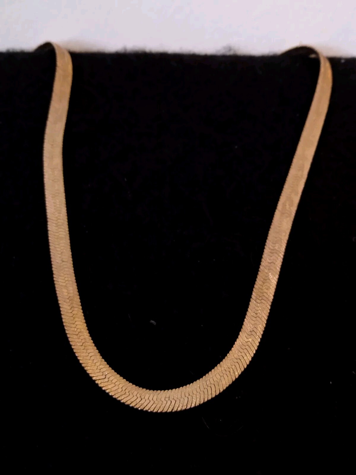 Vintage Faux Gold Herringbone Chain Necklace with Vine Print 18 in x 1/4 in