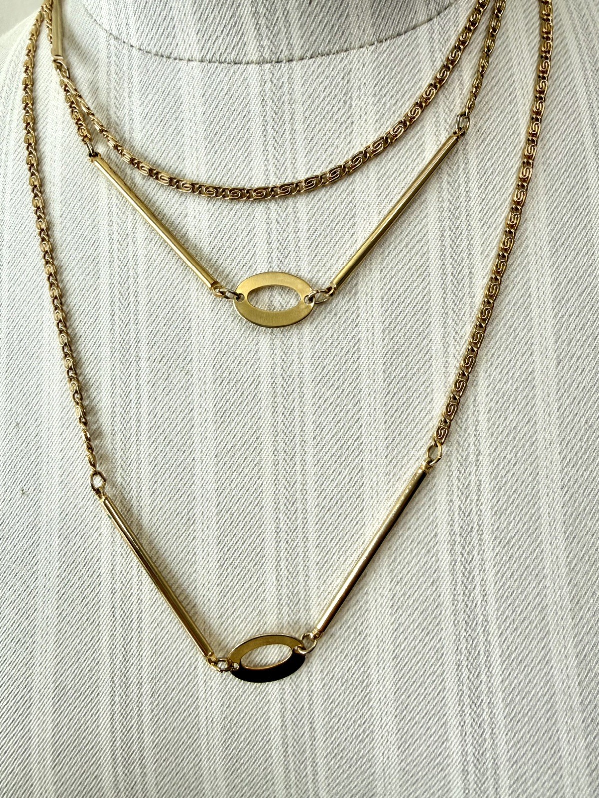 Vintage 70s Gold Tone 53” Extra Long S-Link Station Rope Necklace-Modernist Boho