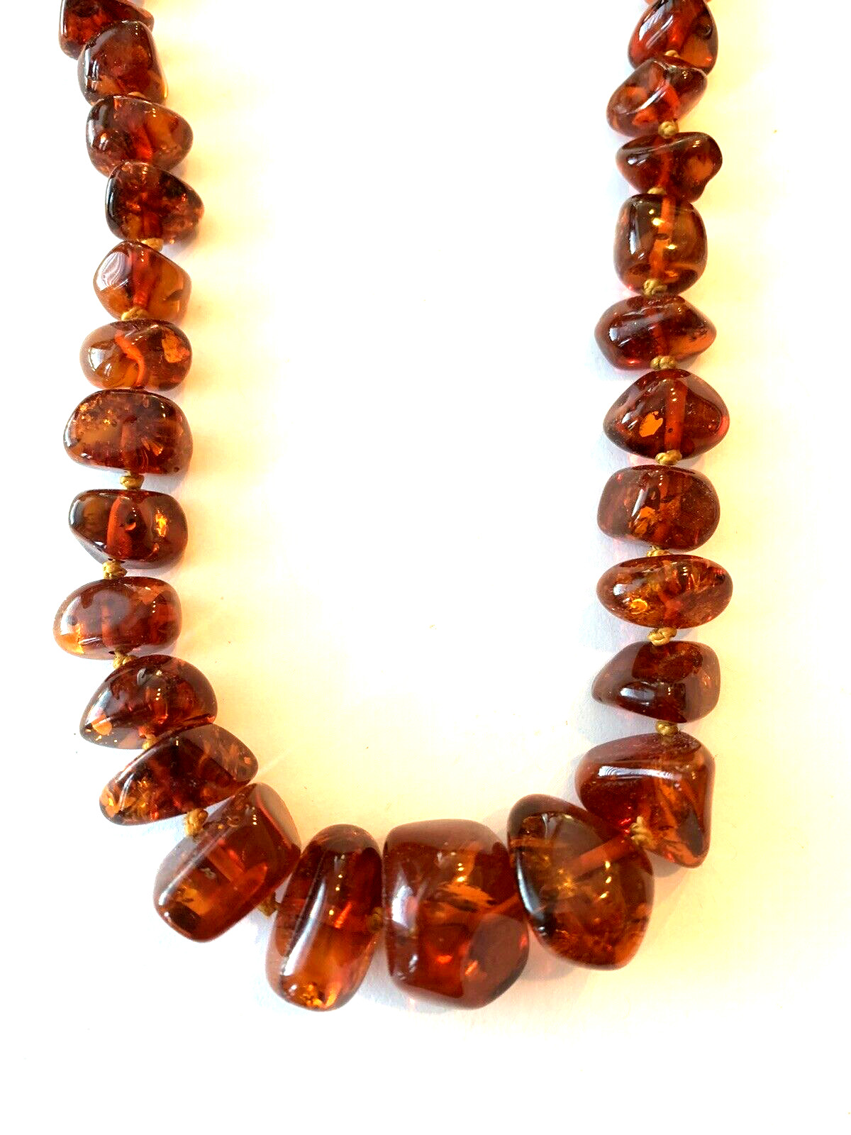 GENUINE BALTIC AMBER BEADED BRASS CLASP NECKLACE – 44 g. Vintage