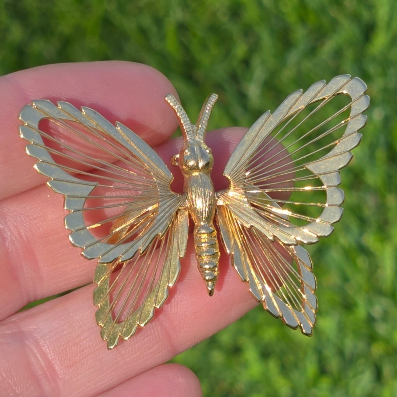 Vintage Monet Butterfly Brooch Gold Tone signed Pin Statement Minimalist jewelry