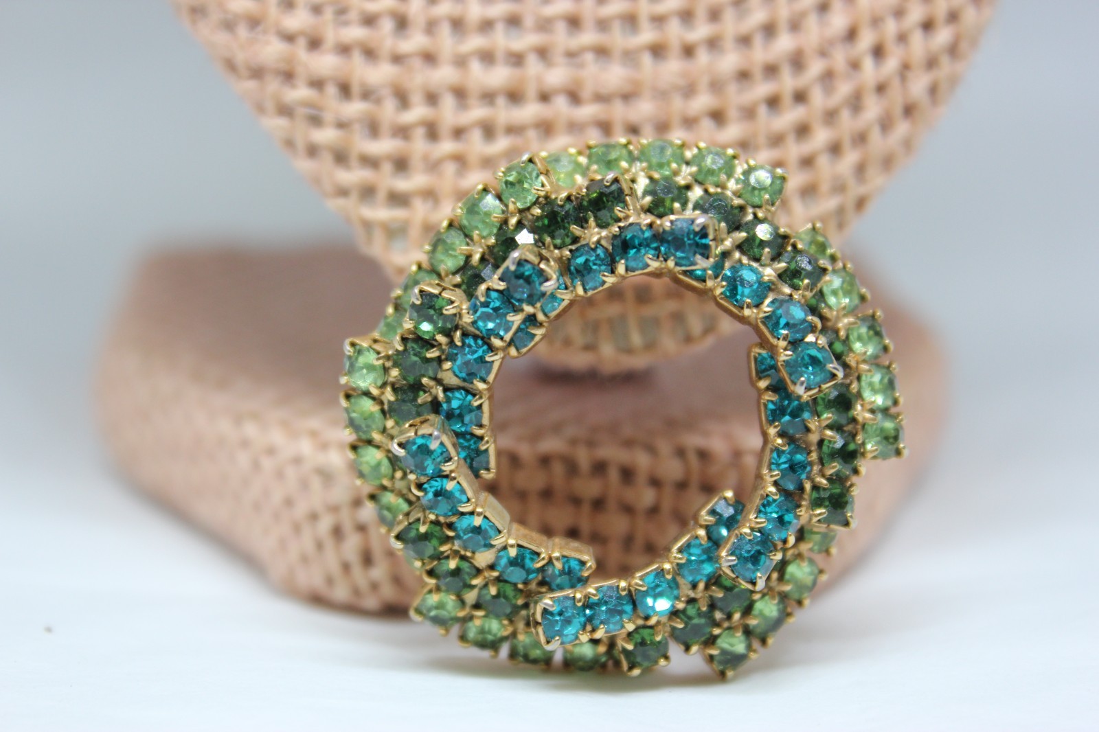 Vintage Shades of Green Rhinestone Pin