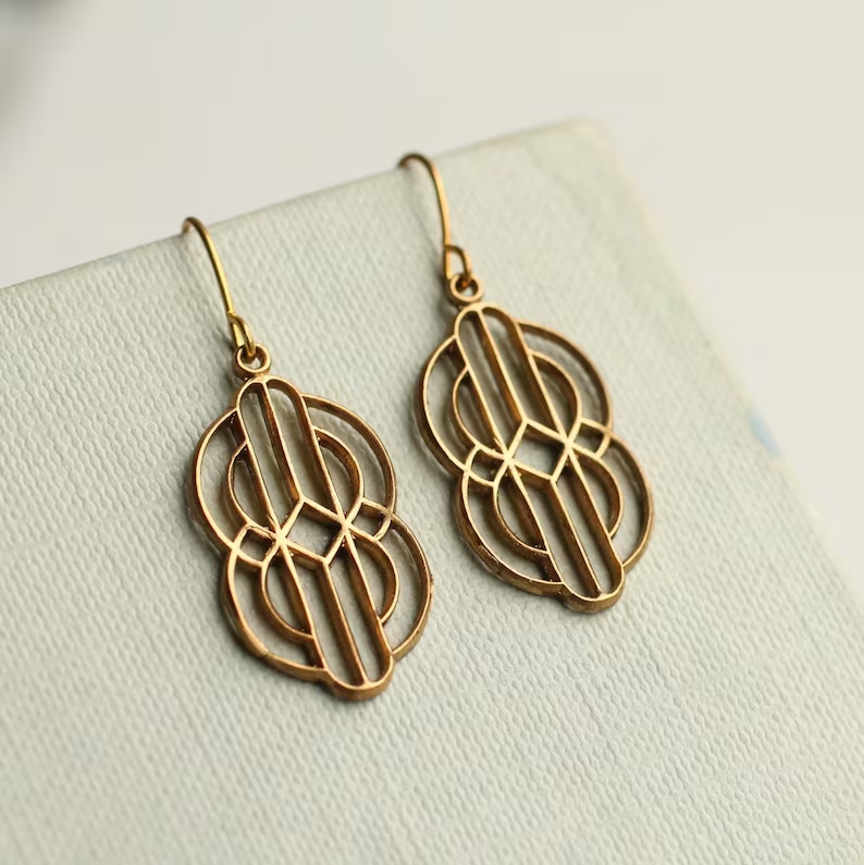 Art Deco Earrings 1920s Earrings, Geometric Chandelier Earrings, Wear Every Day