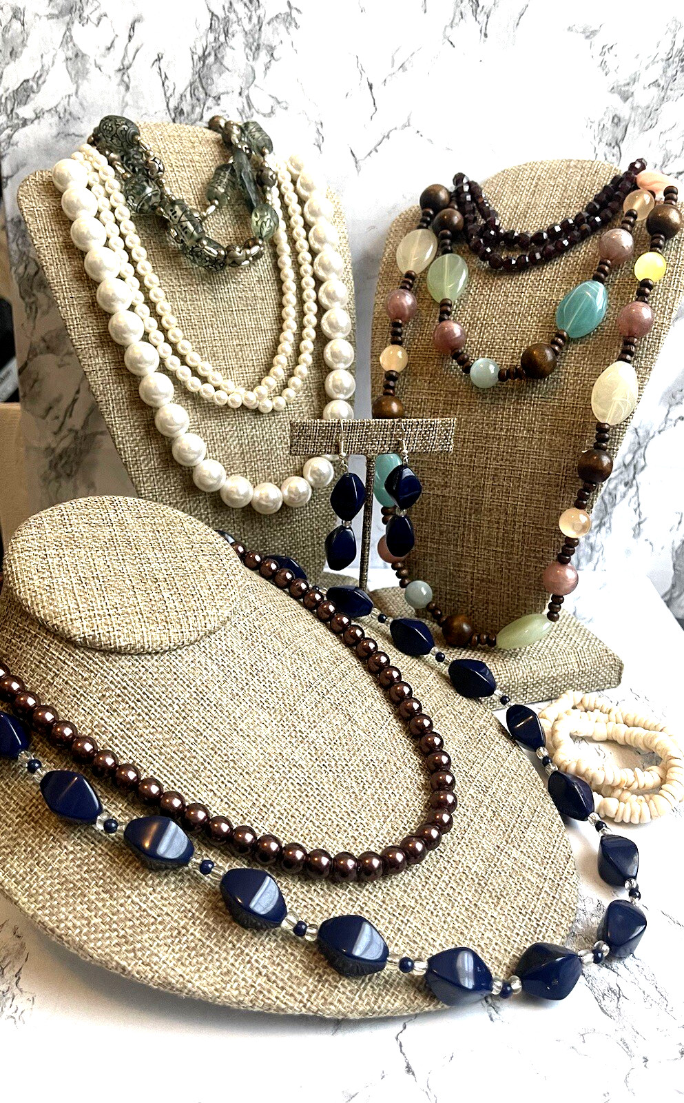 Vtg Retro & 80’s Core Necklace Bold Faux Pearl Stone Acrylic Crystal Lot-8.