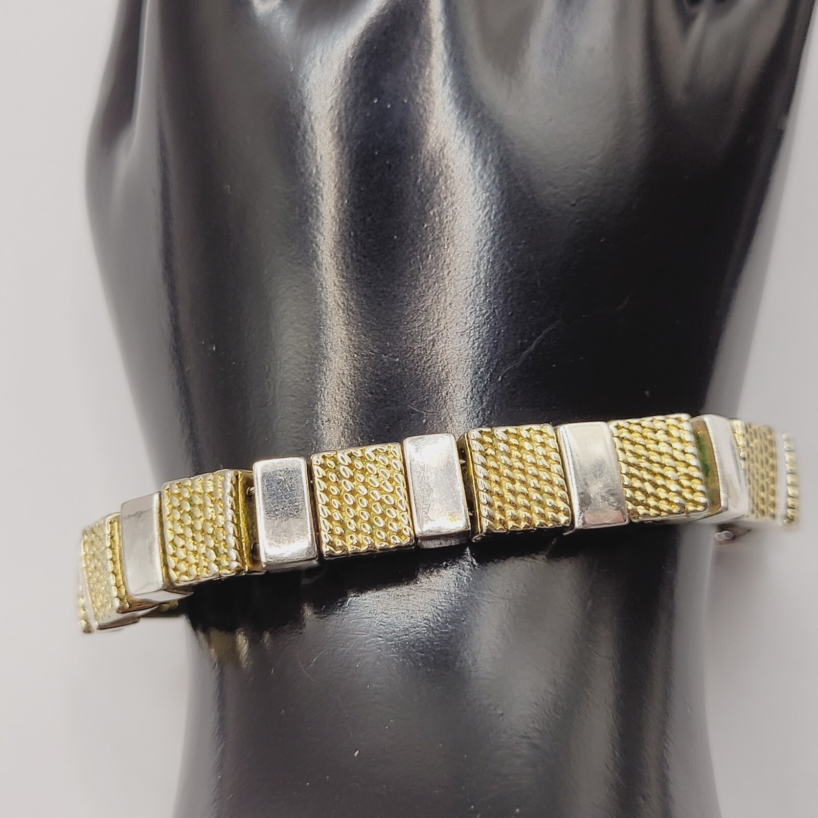 Napier Vintage Textured Gold & Polished Silver Tone Link Bracelet 7.25 In Signed