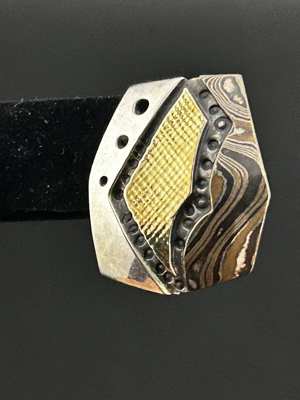 Vintage Sterling Designer Signed Geometric Mixed Metal Textured Accent Earrings