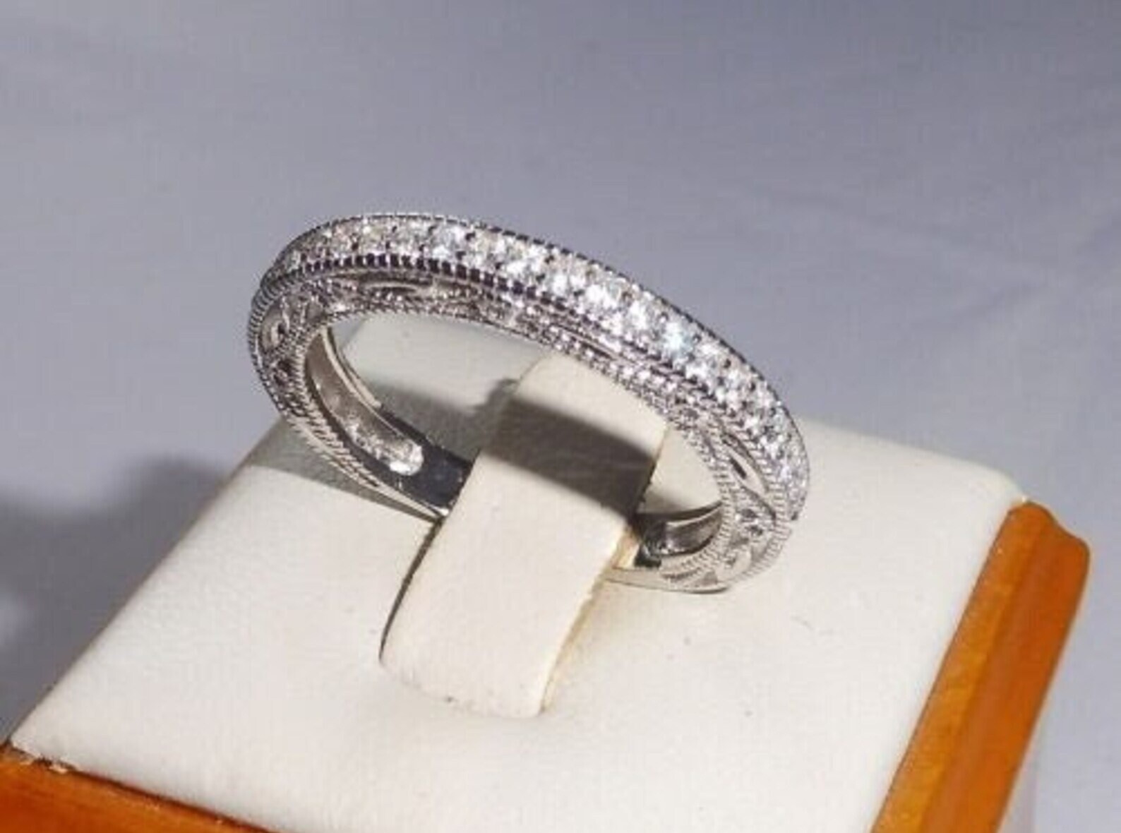 1/3CTW White Round Cut CZ Art Deco Wedding Antique Eternity 925 Silver Band Ring