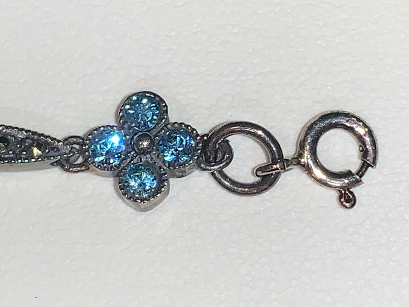 Vintage 7.5” DBJ Dee Berkeley Sterling Silver Marcasite Bracelet with Blue Gems