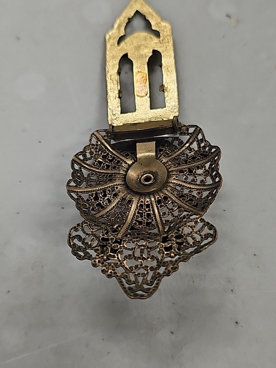 Vintage Metal Filigree Faux Turquoise Fur Clip