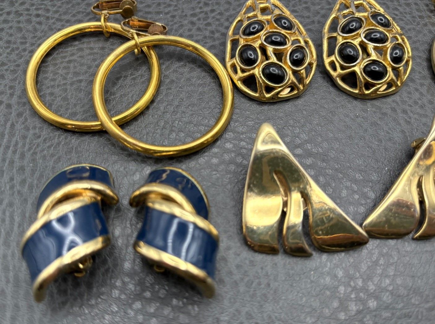 VINTAGE 60’s – 80’s Gold Tone EARRINGS Hoops 1 Monet Enamel CLIP LOT READ