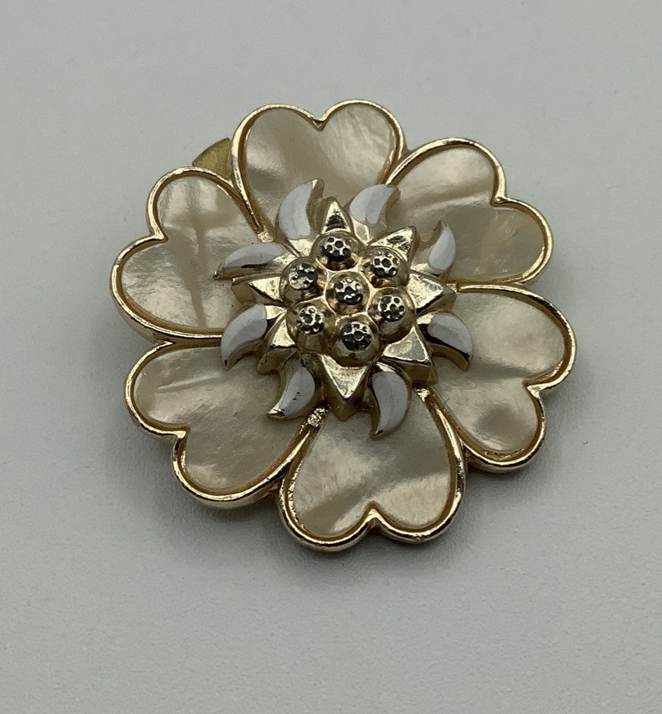 Vintage W Germany MOP Floral Scarf Dress Clip Brooch 1.5 in. West Germany Heart