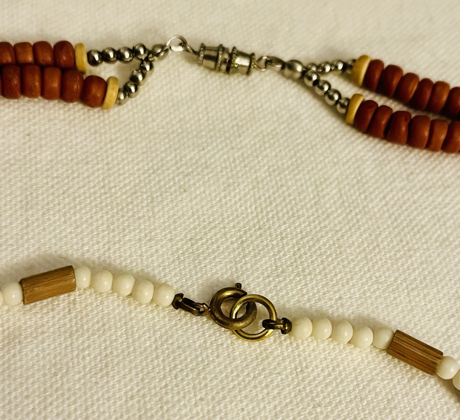 Lot 2 Vintage Estate Necklaces African Safari Elephants Tribal MOP Necklace