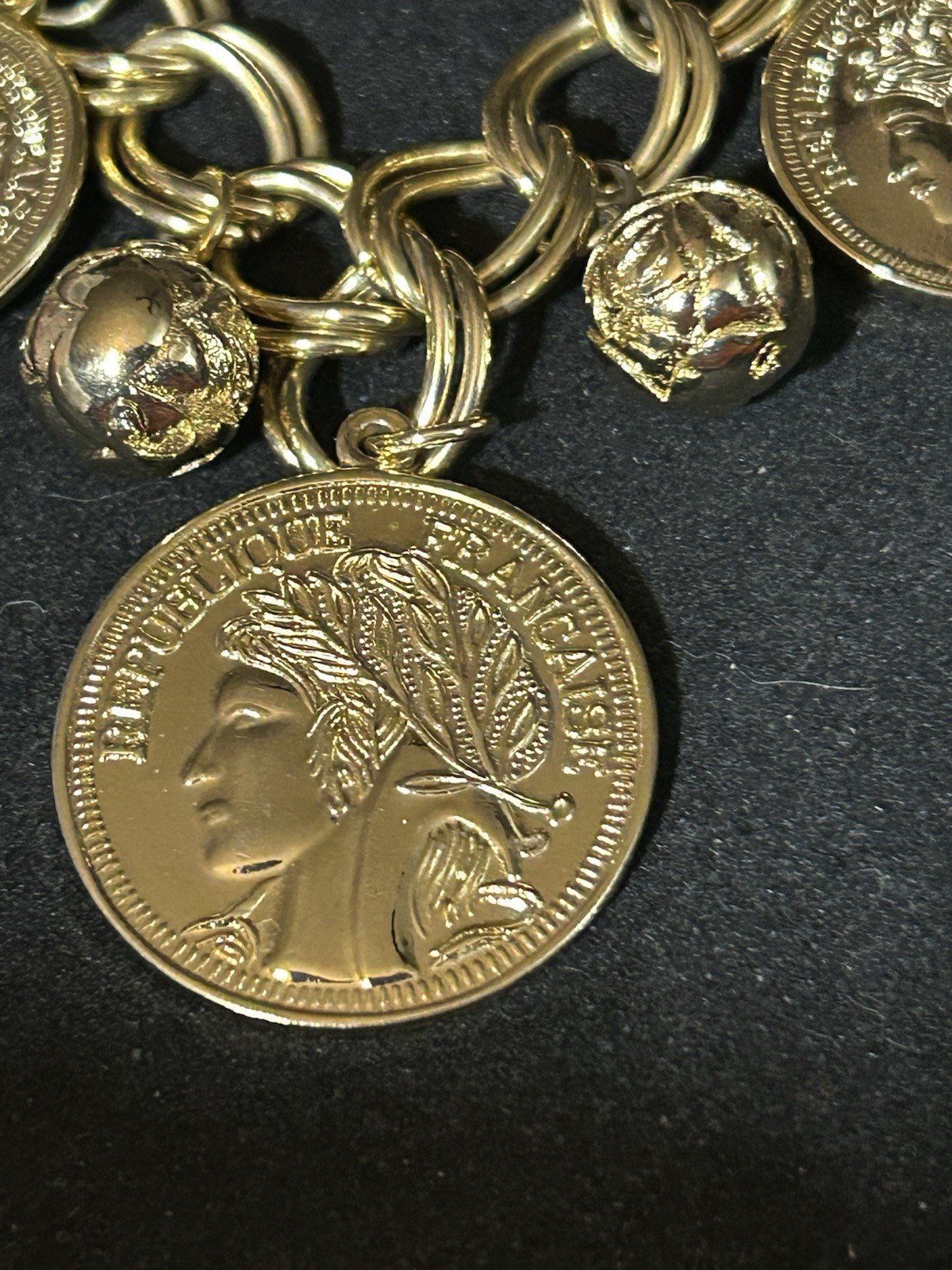 Vintage Coin Charm ￼Necklace Alexander The Great Double Link Curb Chain 24″