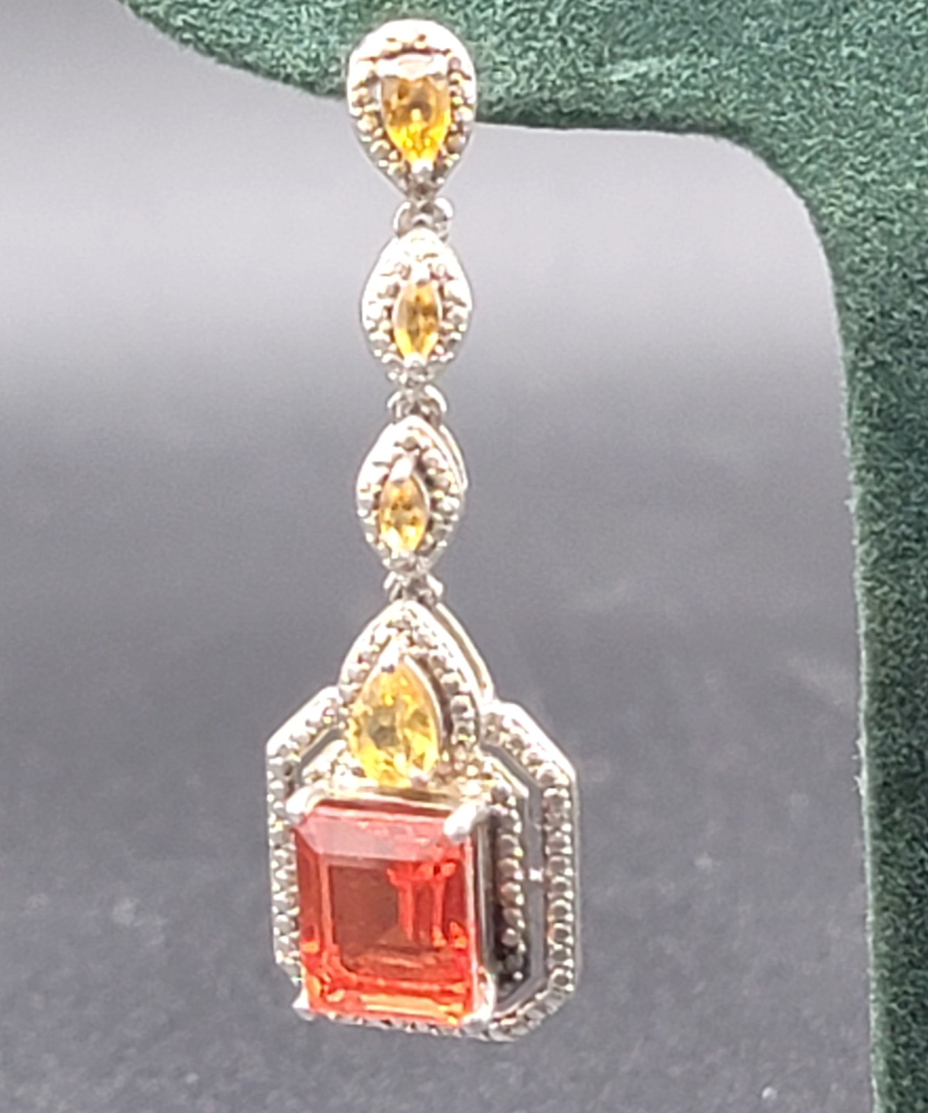 Vtg 925 STS Sterling Silver/Citrine Art Deco Pierced Post 2″Dangle Drop Earrings