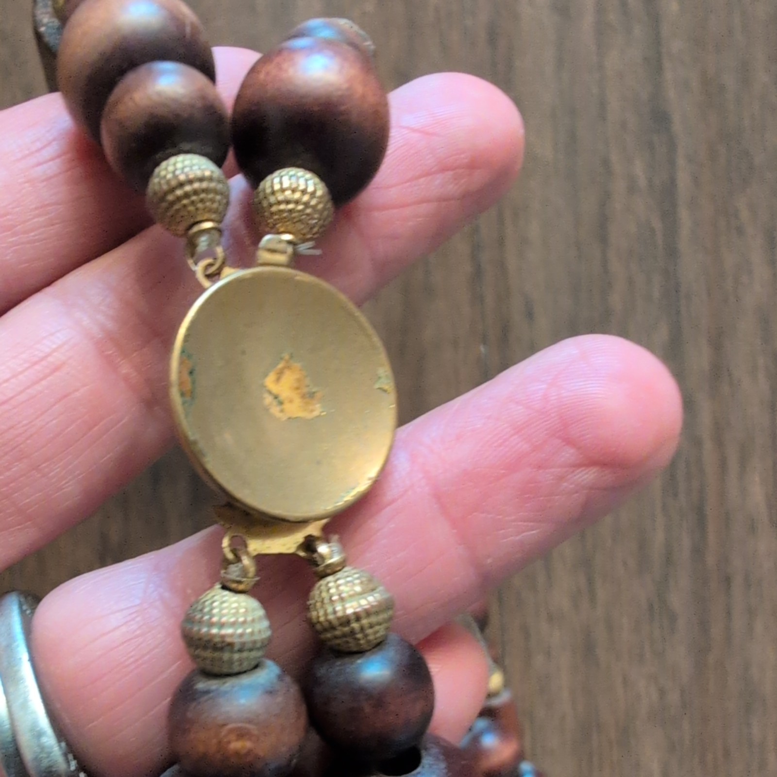 Vintage Art Deco necklace with brown and gold wooden beads boho cottage core MCM