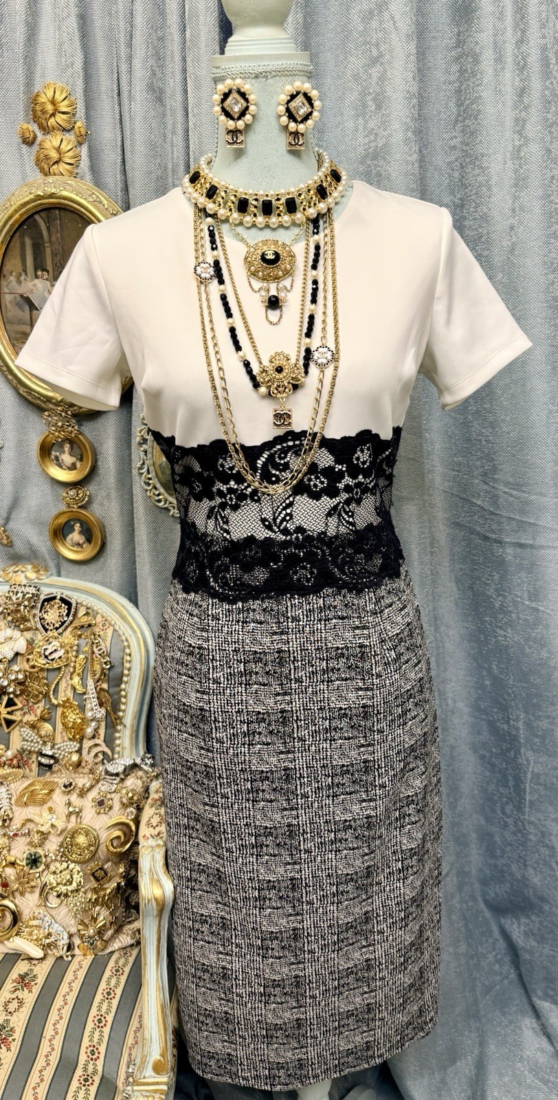 „Midnight Paris – Layered Black & Gold Vintage Statement Set”