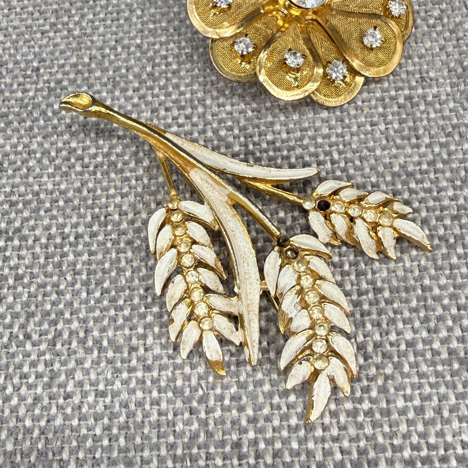Vintage Brooch Lot 6 Brooches Flowers Leaves Rhinestones Enamel