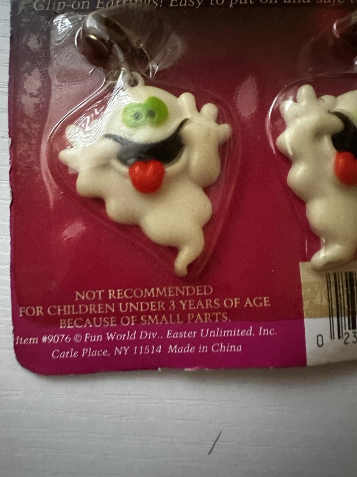 Vintage Halloween Ghost Clip On Earrings Fun World Rare