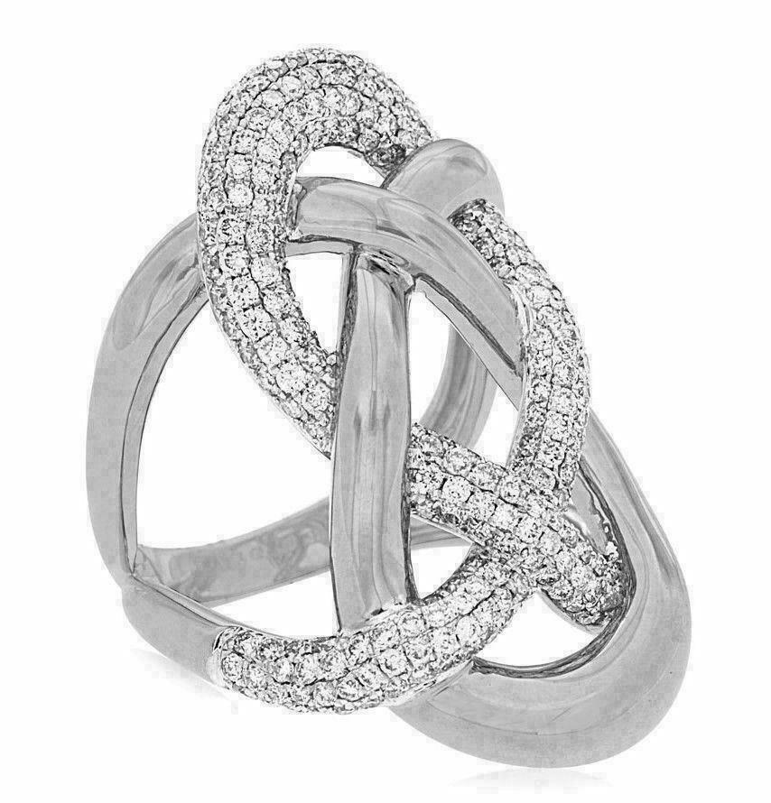ESTATE LARGE 1.52CT DIAMOND 14KT WHITE GOLD MULTI ROW LOVE KNOT ANNIVERSARY RING