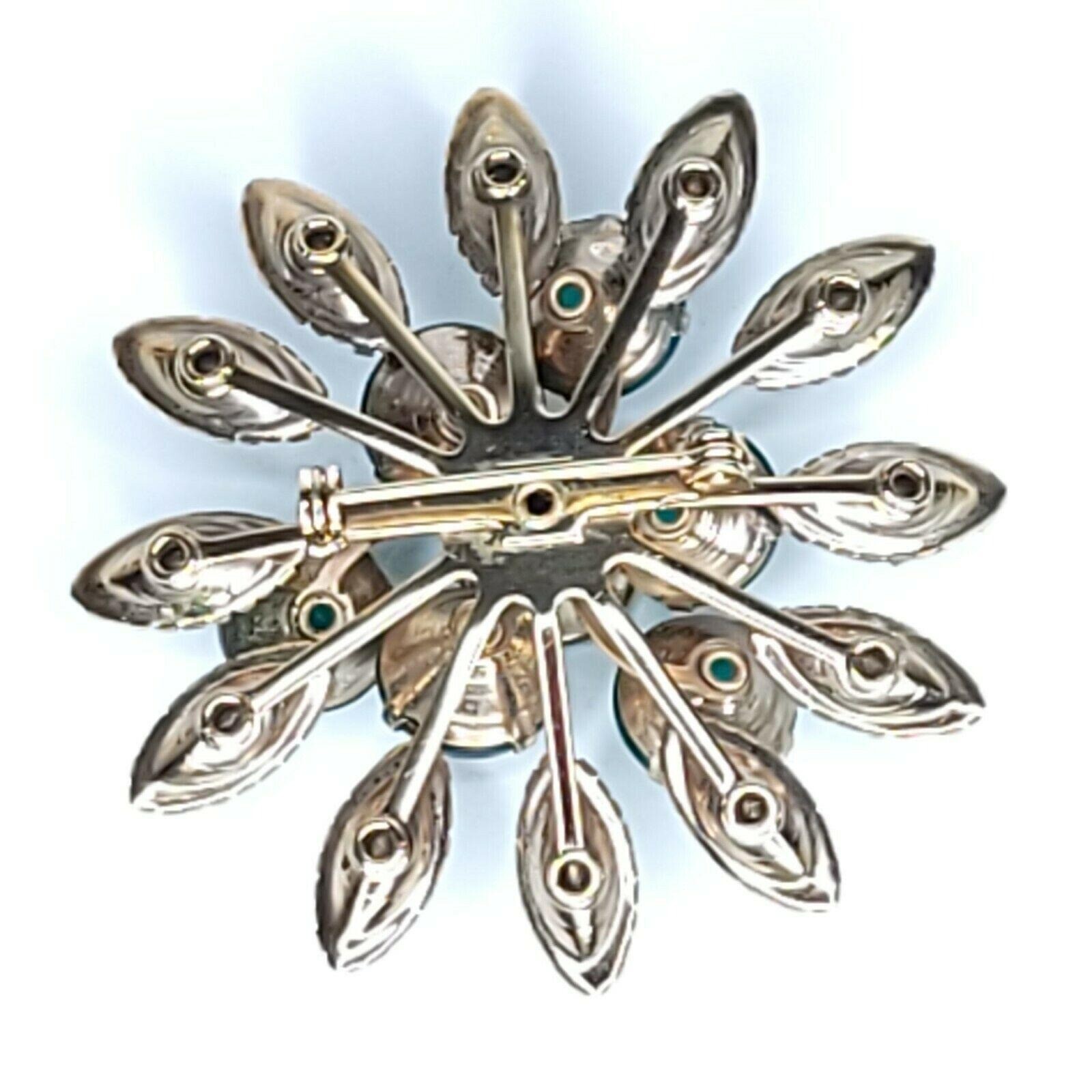 Vintage Faceted Green Acrylic Flower Brooch 60s 70s 80s Floral Statement Pin