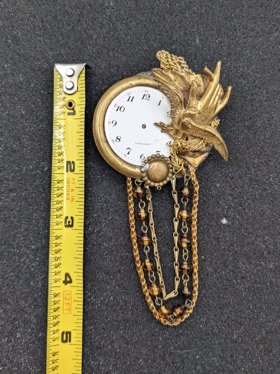 Steampunk John Wind MAXIMAL ART Brooch — Watch Face, Eagle, Hand, Leaf