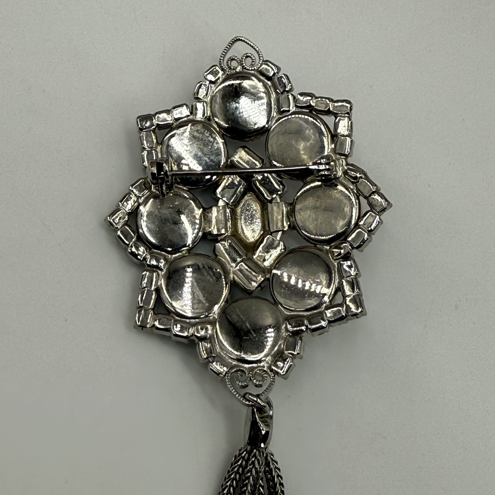 VTG DeLizza & Elster (Juliana) Hematite Cabochon Rhinestone Brooch, Verified