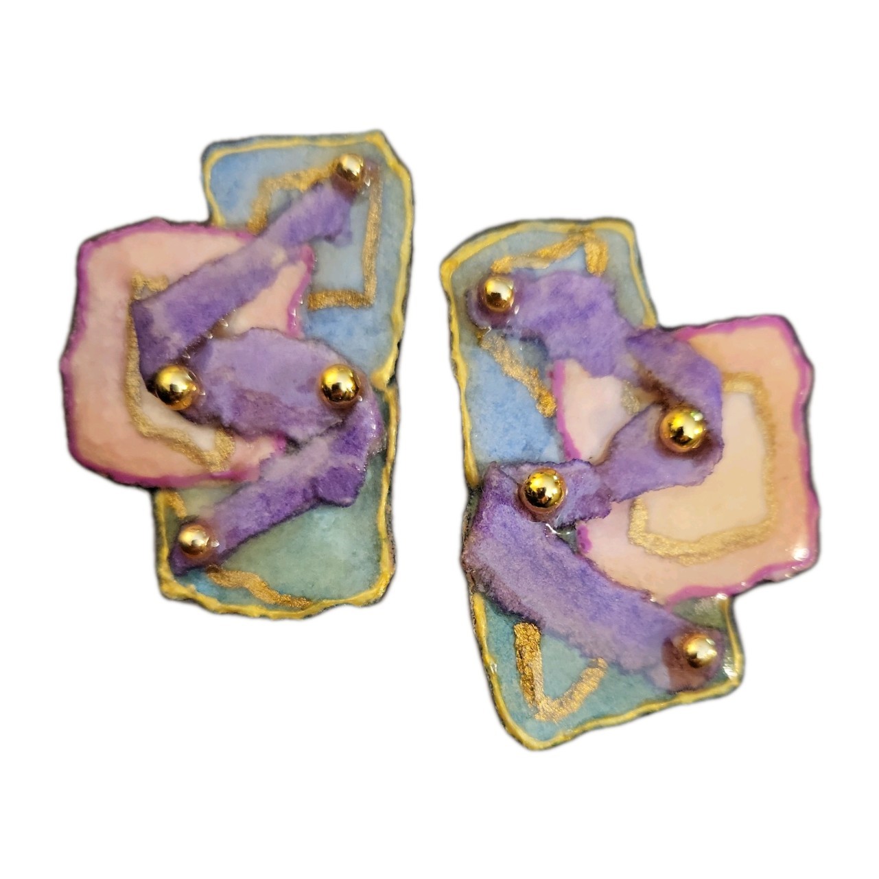 VTG 1980s Unique Artisan Handcrafted Neo-Geo Signed Pierced Earrings Lightweight