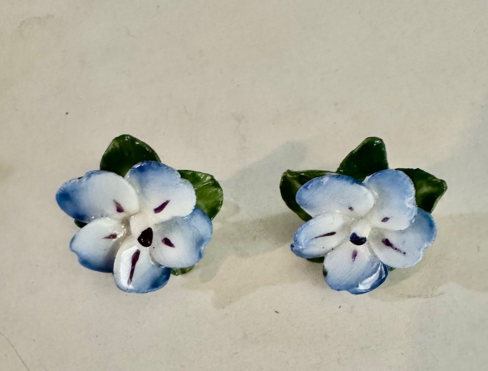 Vintage Dorothy Ann Porcelain Earrings Pansy HandPainted England Box Bone China
