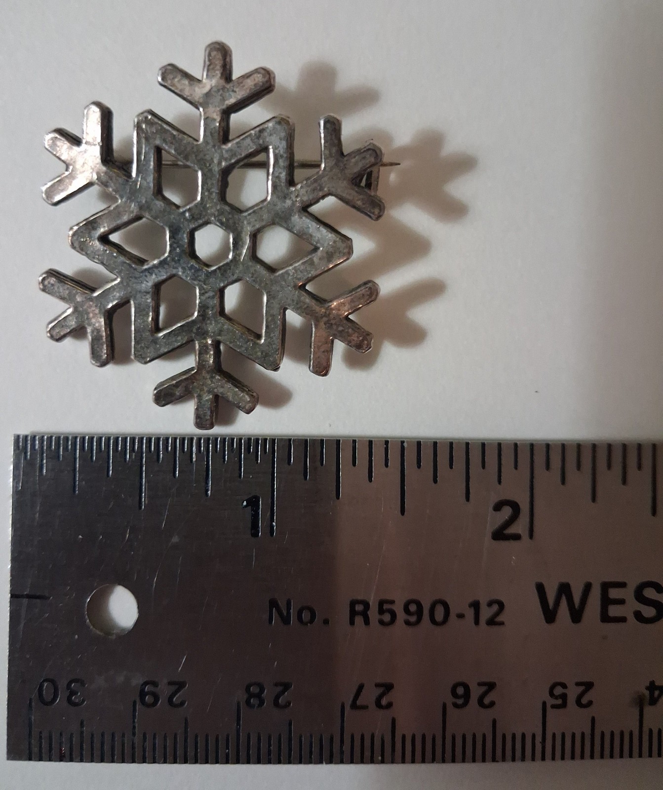 Vintage Norway Snowflake Pewter Brooch Signed 1 1/2 inch