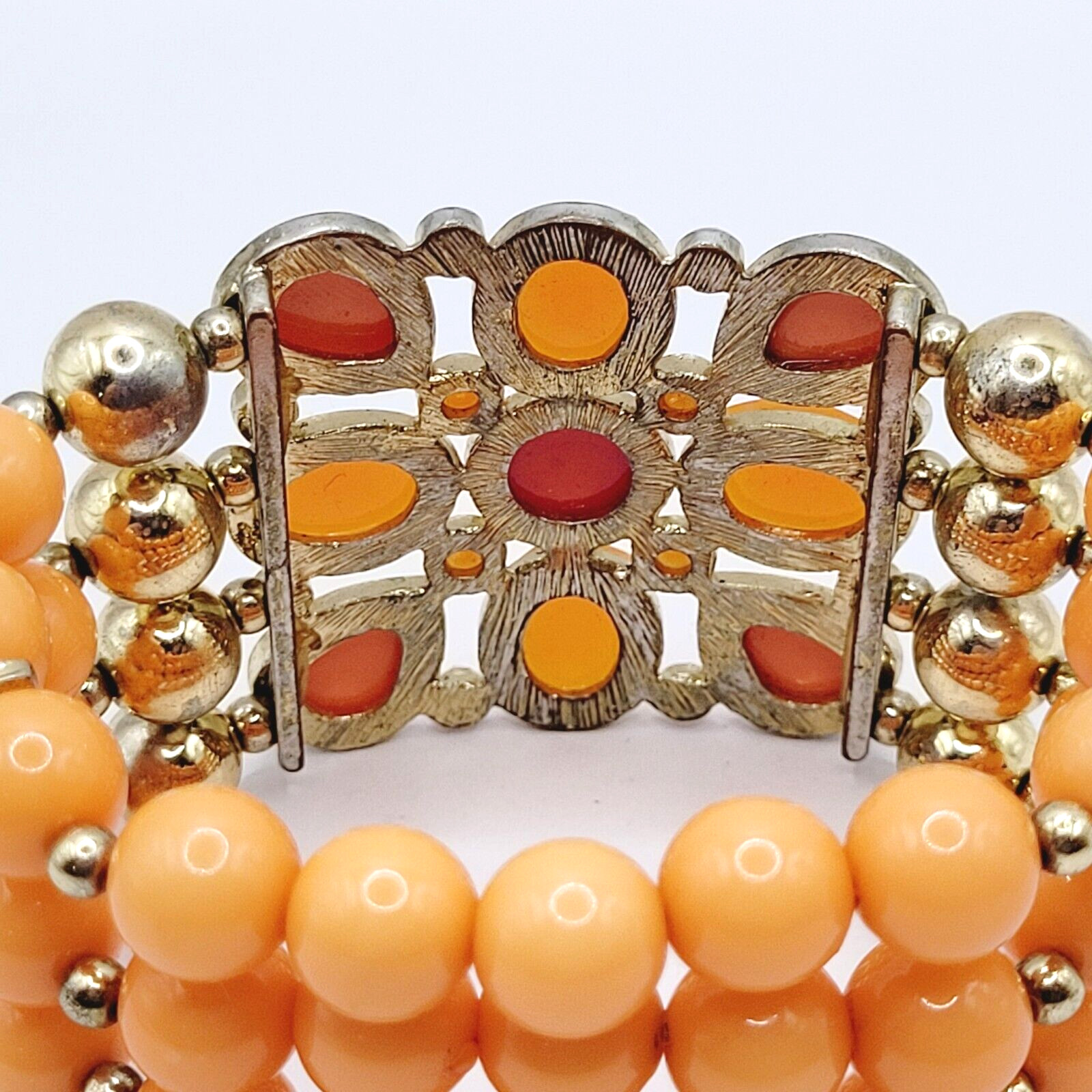 Orange Sherbet Melon Shade Wide Chunky Stretch Beaded Bangle Vintage Bracelet