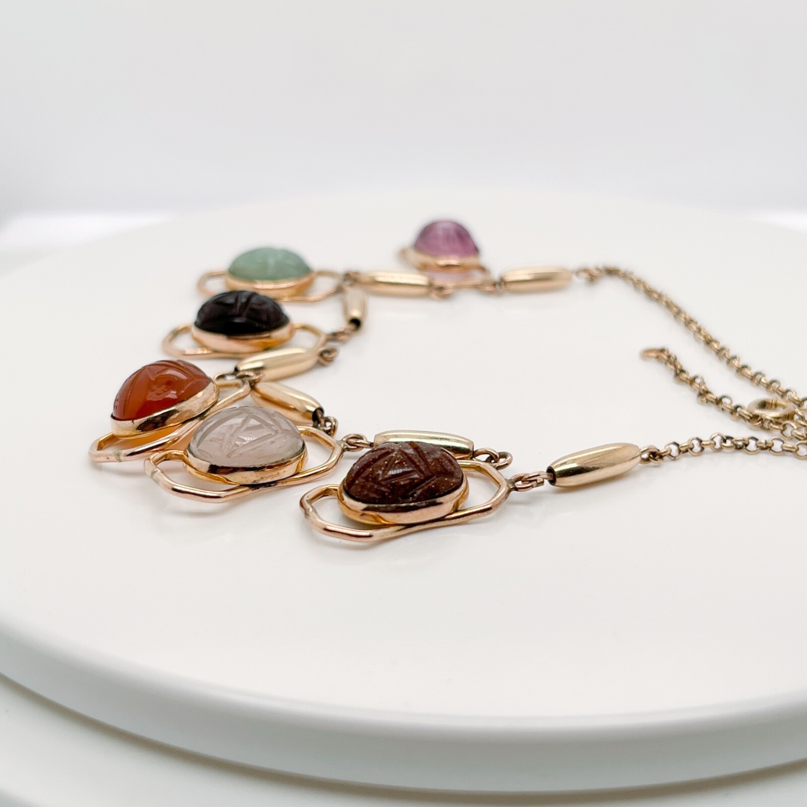Vintage Estate Gold Filled & Multi-Gemstone Scarab Necklace – VR .