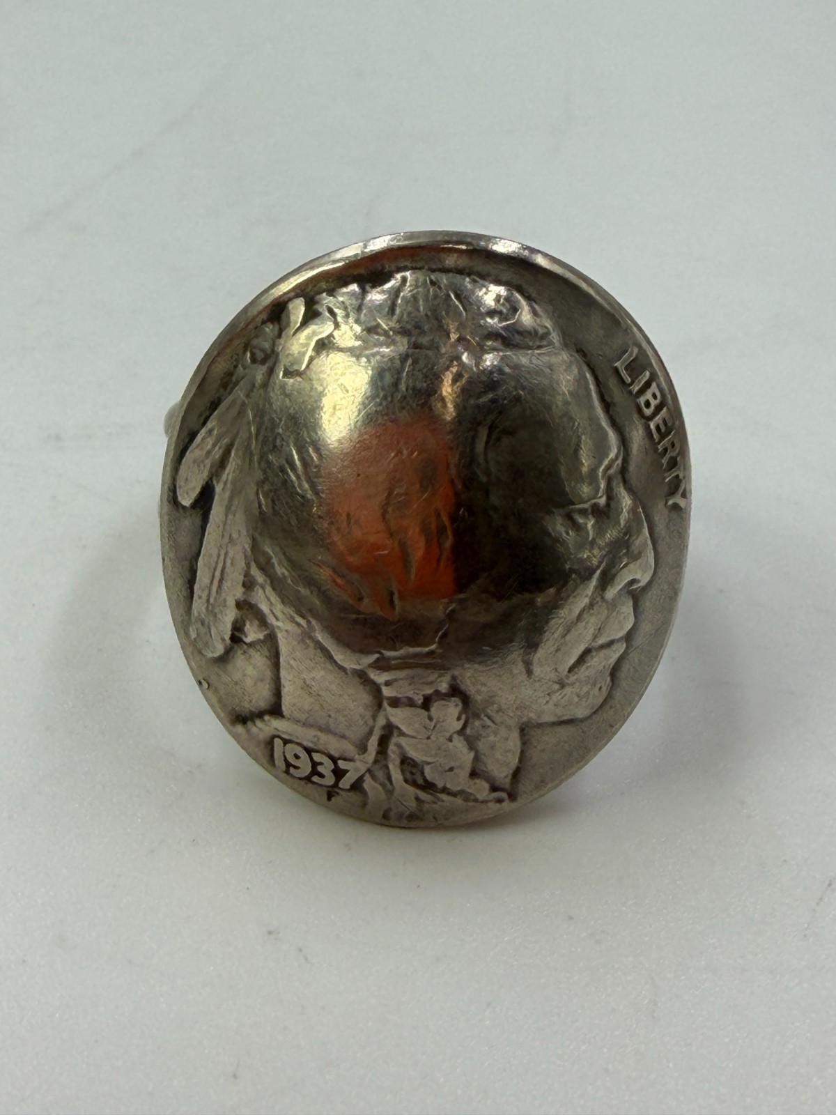 Vintage Ring Indian Head Buffalo Nickel 1937 Coin Sterling Band Size 6