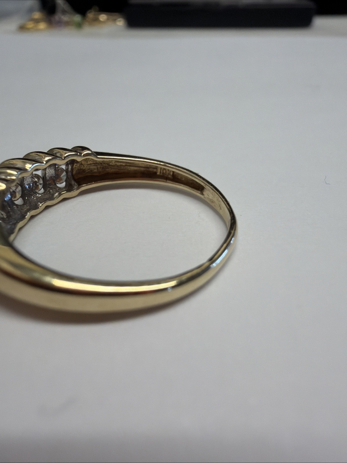 Vintage 10k 2 Row Tension Set Champagne Diamond Ring Size 8
