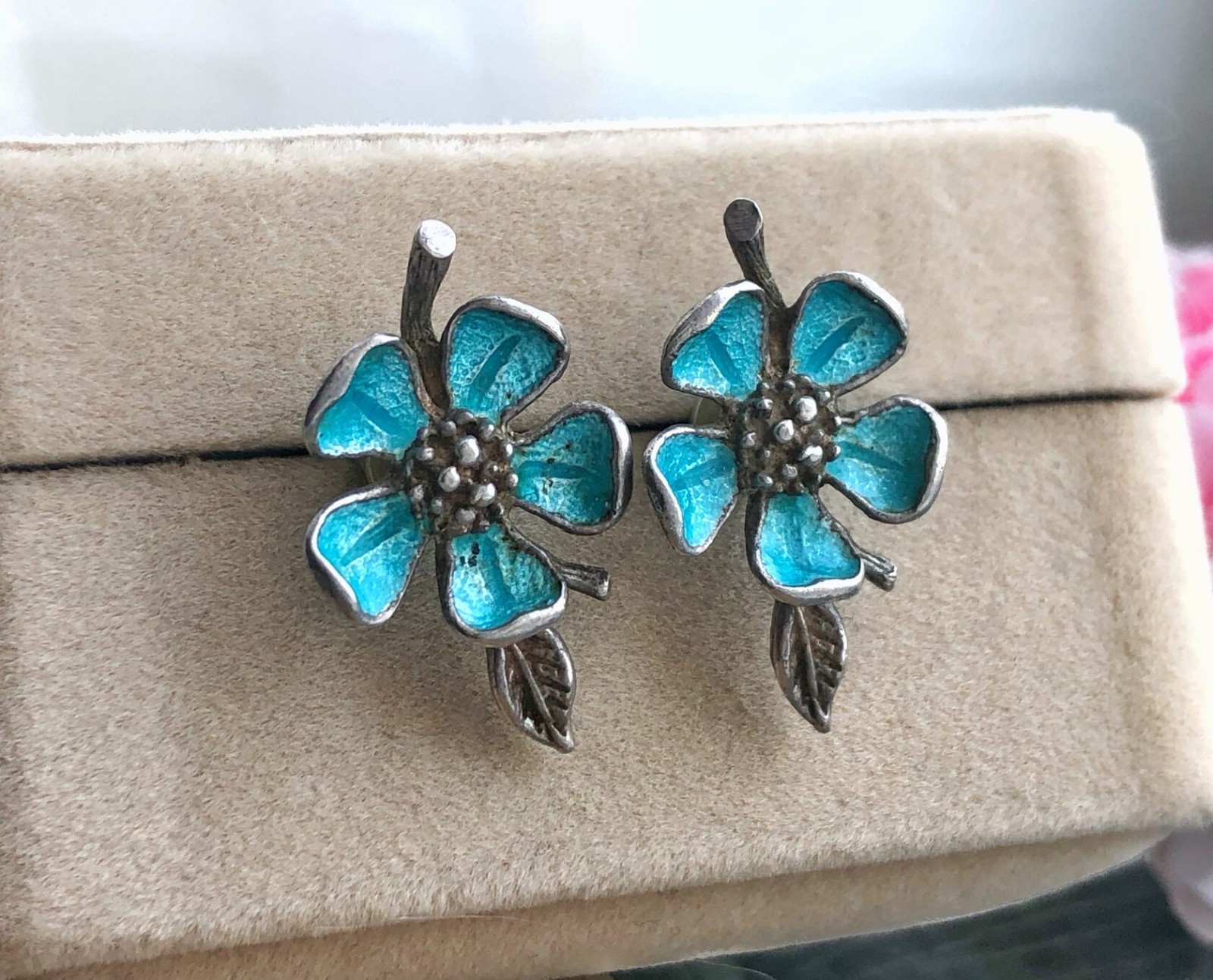 Enamel Estate Jewelry Vintage Soviet Earrings Stud Ear Sterling Silver 916 USSR