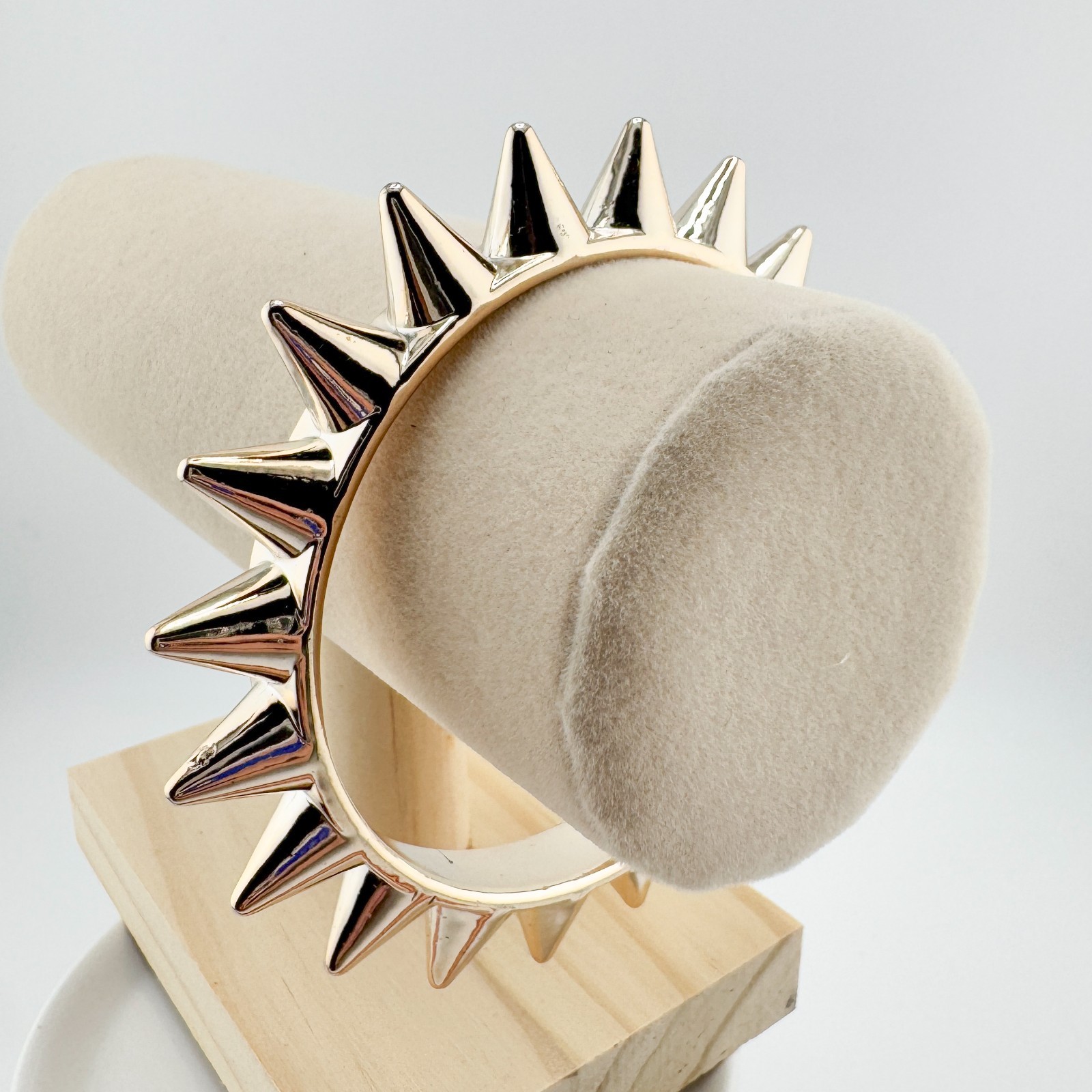 Vintage Plastic Gold Tone Spiked Bangle Bracelet Punk Rock Gothic Edgy Statement