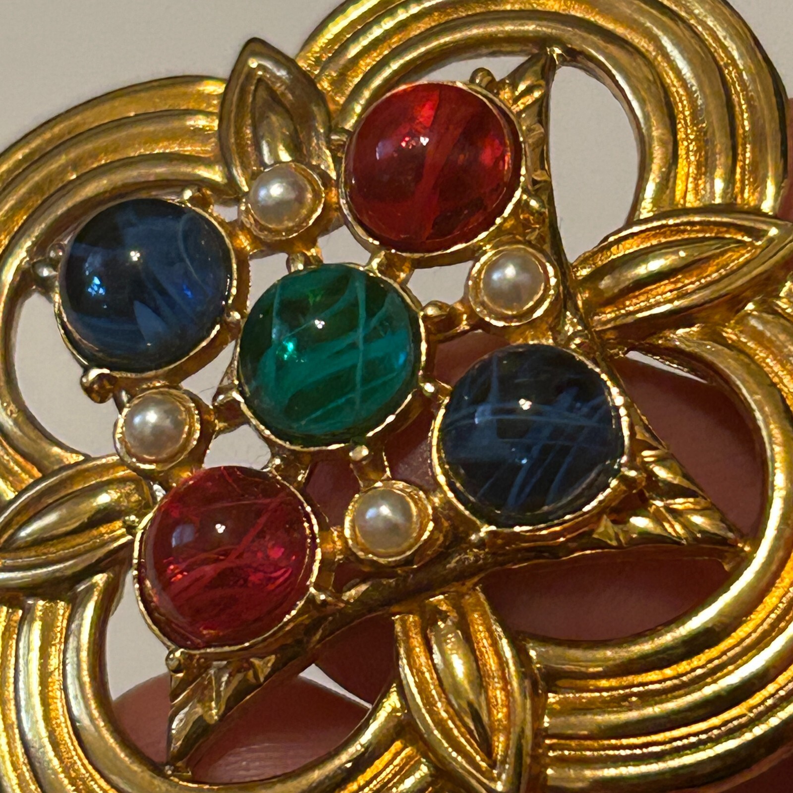 Vtg Ben Amun Gold Plated Jeweled Mogul Gripoix Poured Glass Brooch Pin Unsigned