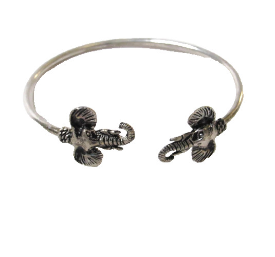 VTG Elephant Open Bangle Bracelet Antiqued Silver-Tone Safari Africa
