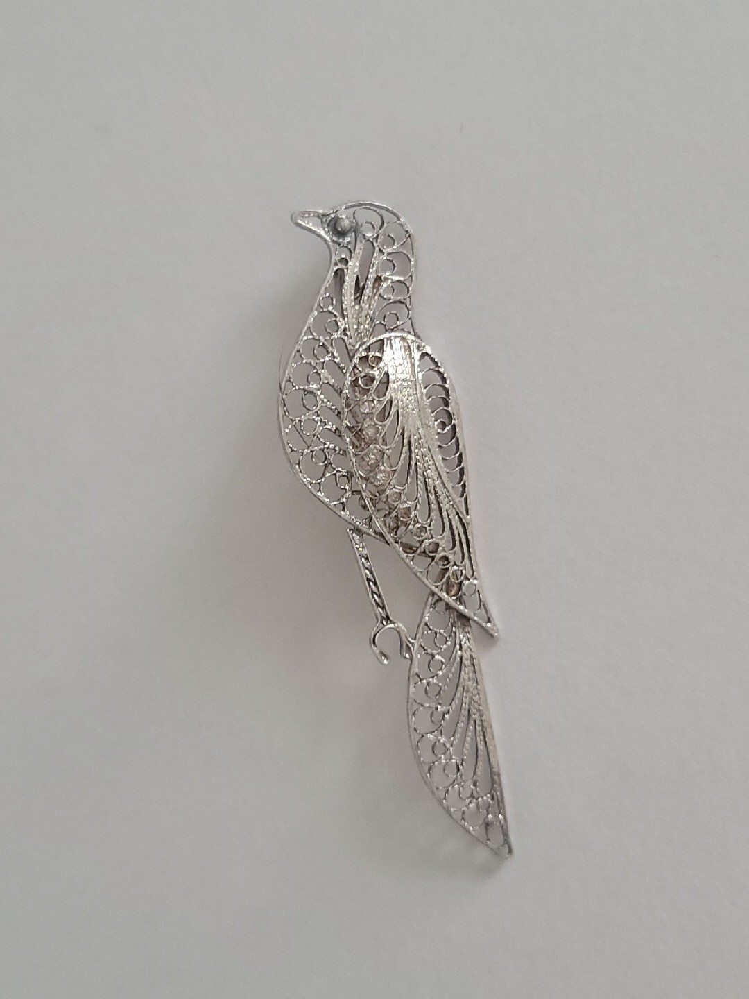 Vintage Cannetille Bird Pin Sterling Silver 925 Filigree