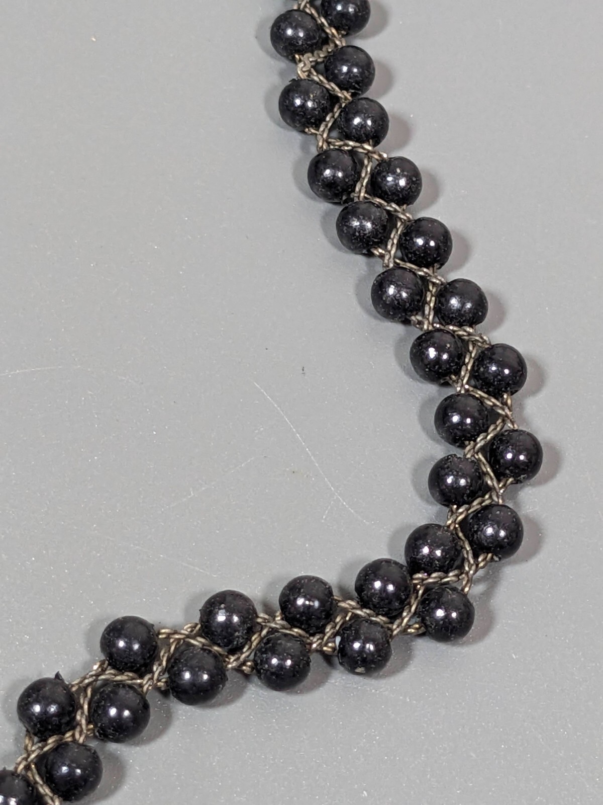 Vintage Black Bead Silver Tone Multi Chain Braided Necklace 17.5 in