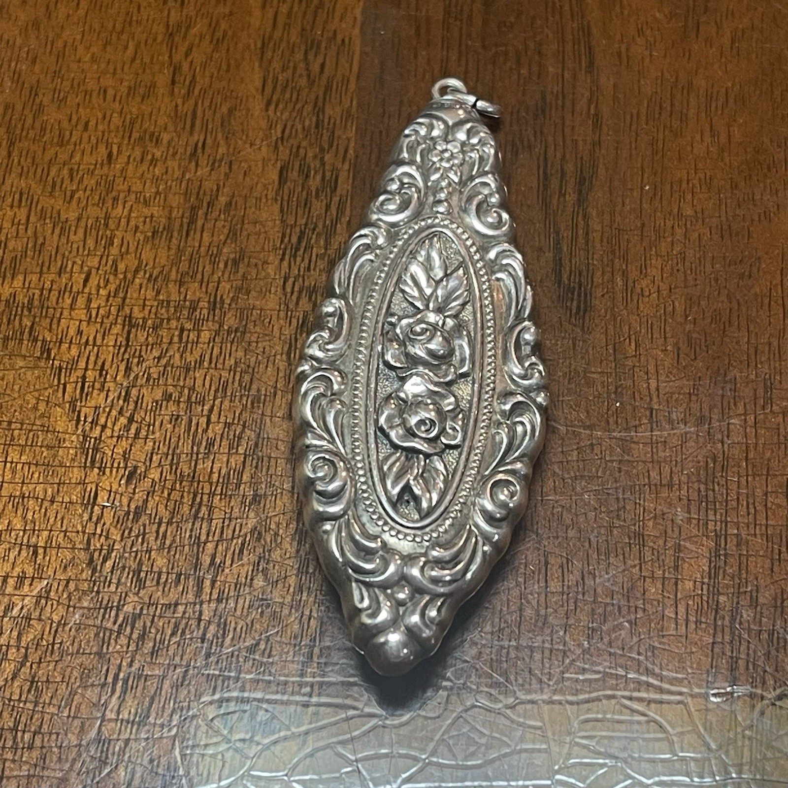 Vintage Antique Sterling Art Nouveau Rose Repousse Pendant 14.2 Grams!