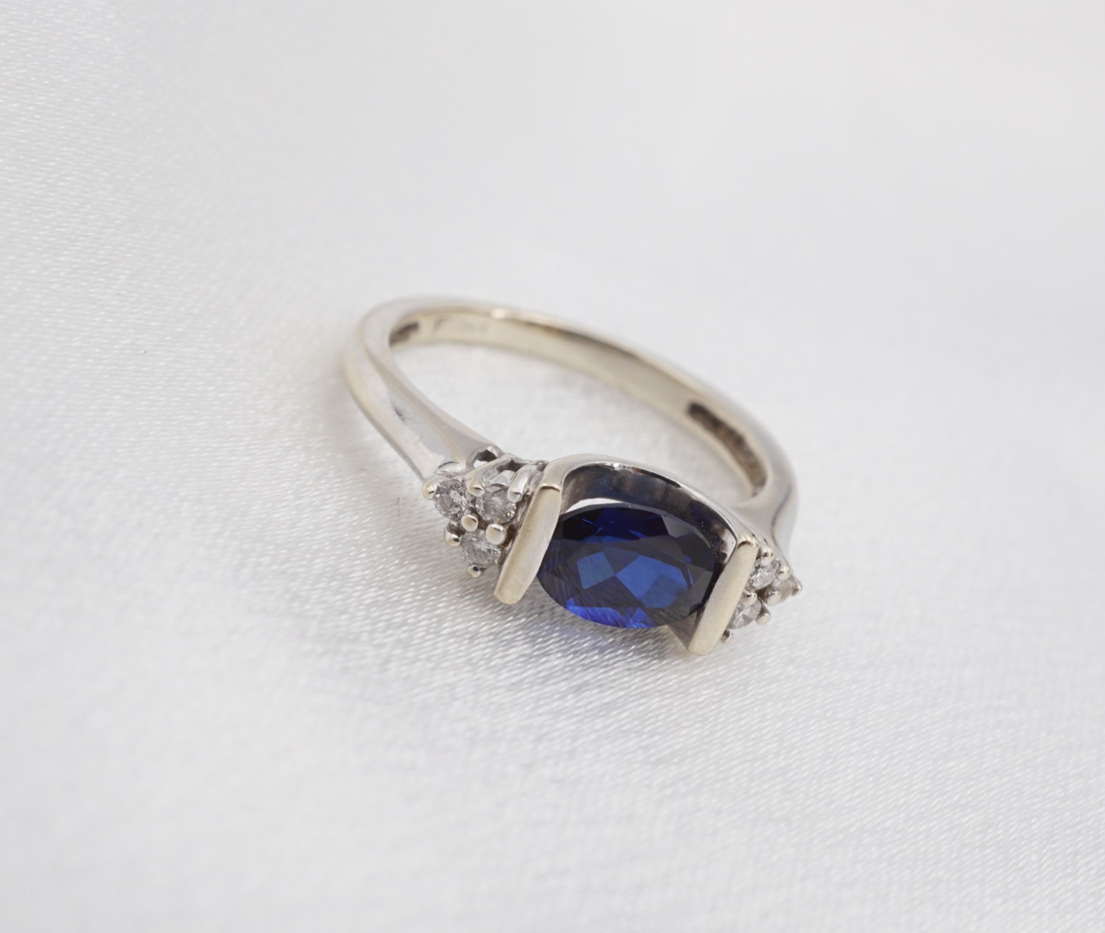 14k Natural Sapphire Diamond Ring White Gold Tension Size 5.75 Estate RG5194