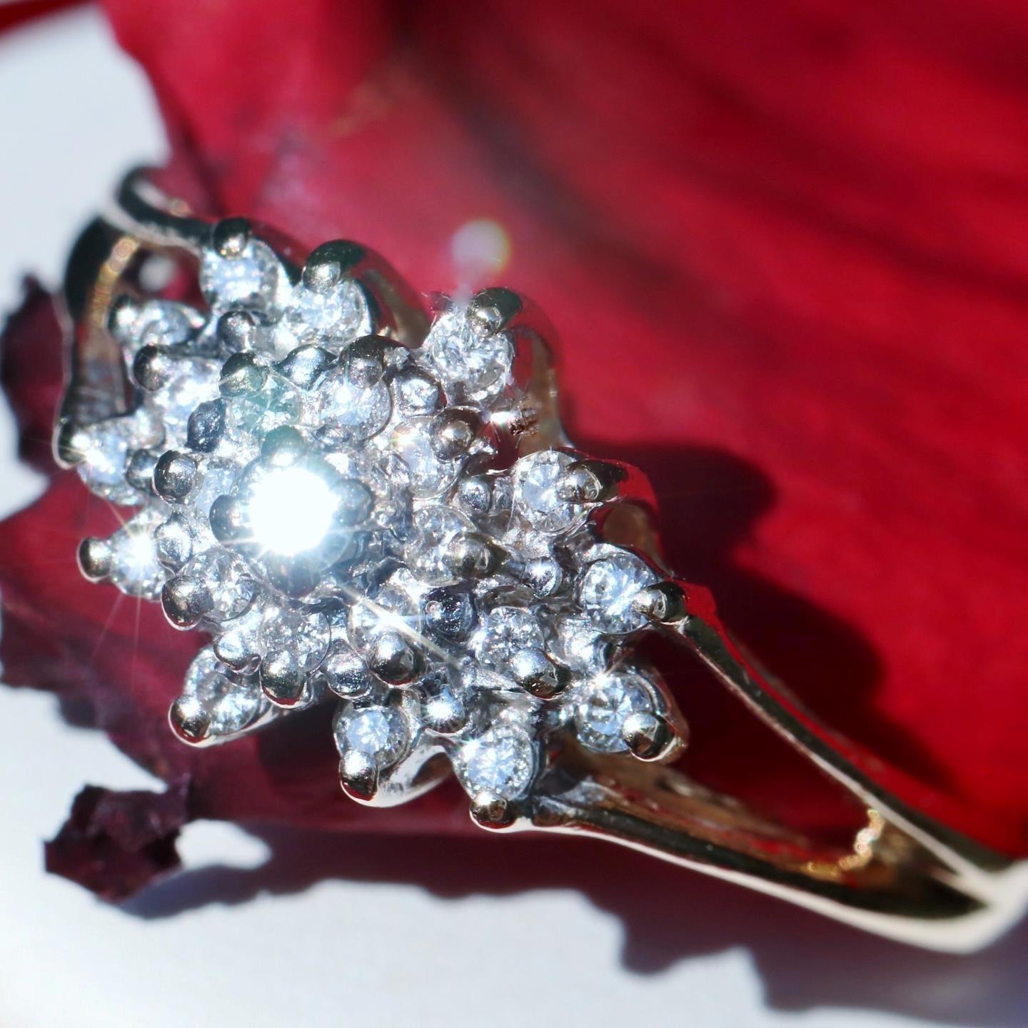 14k yellow gold ring 0.35ct diamond sz 8.5 antique handmade 3.3g Exquisite N2592