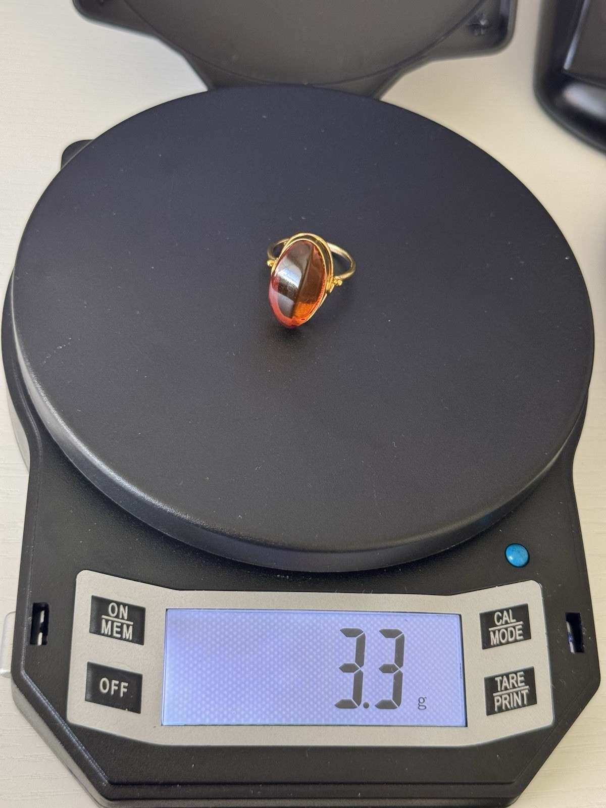 Vintage, 875 Silver Stamped, Vermeil, Russian Baltic Amber Ring, Size 7.75.