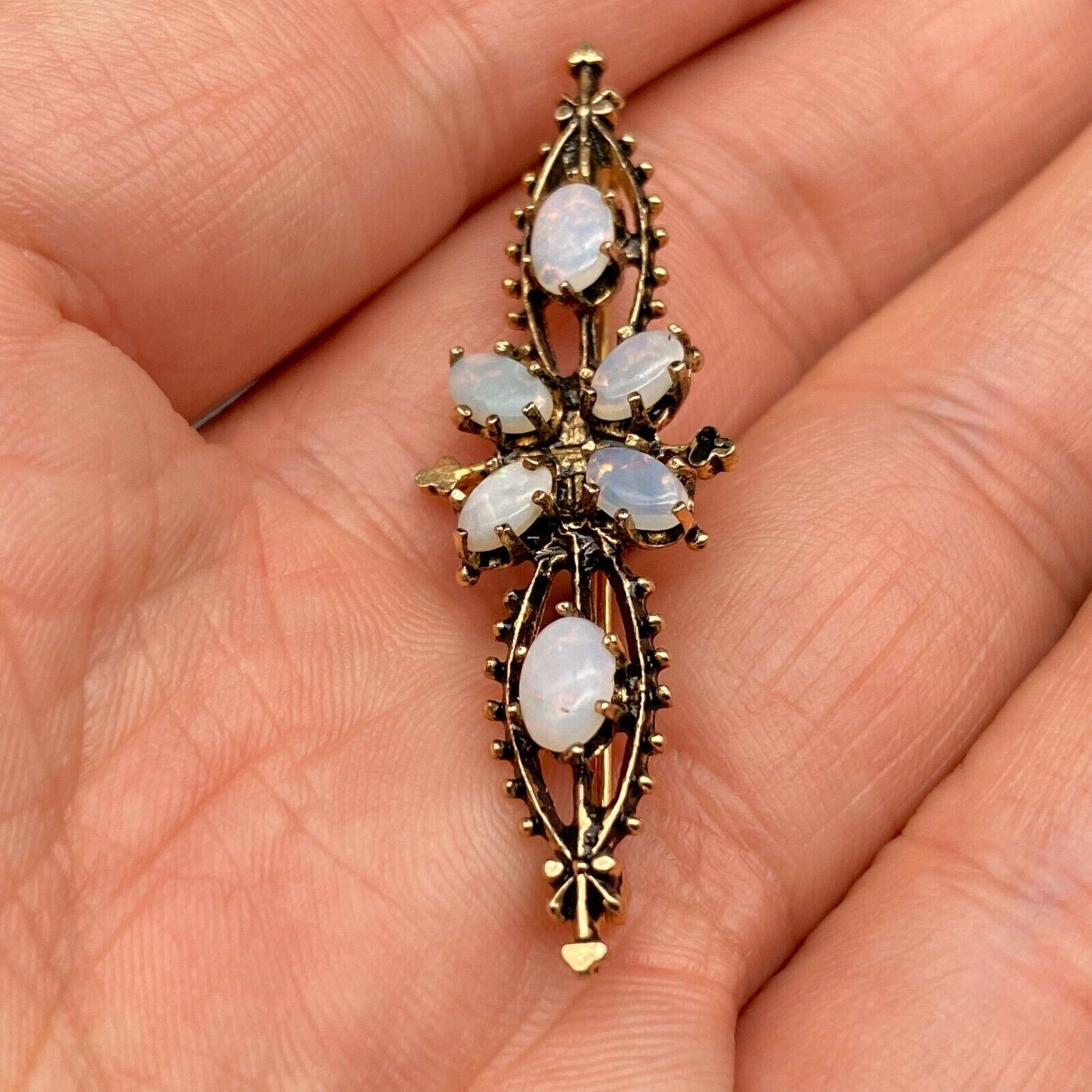 Vintage Opal Gold Wash Sterling Silver Brooch Pin