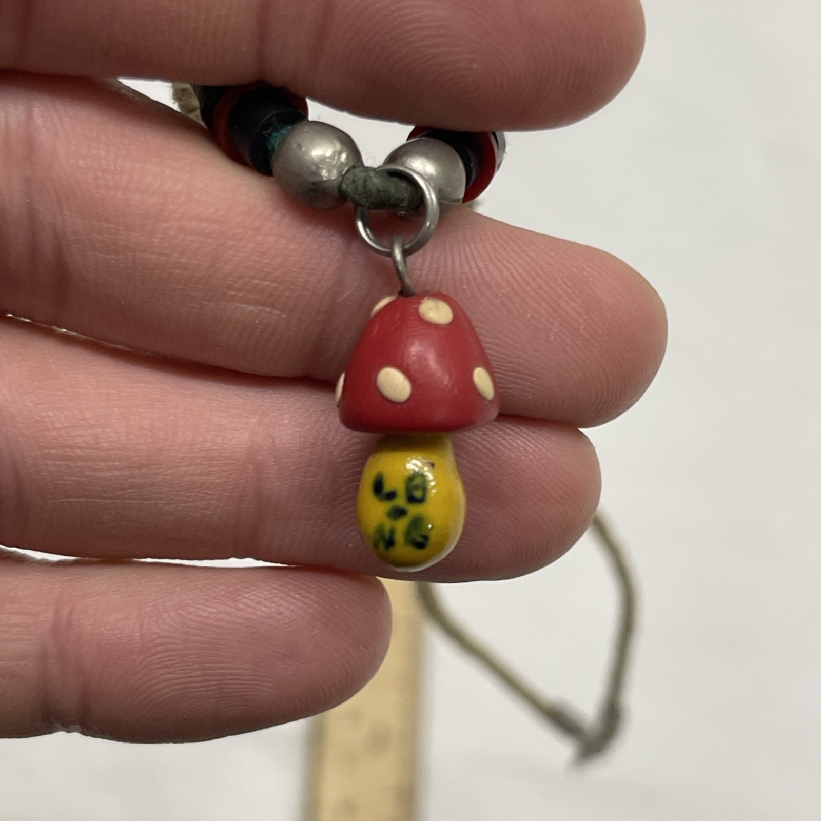 Vintage 17″ Hand Made Hemp Necklace With Shroom Mushroom Pendant Charm