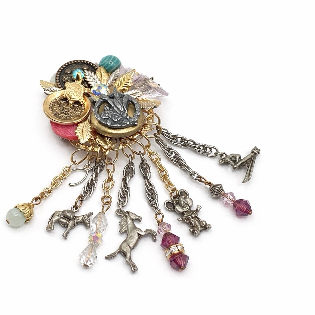 OOAK Assemblage Charm Brooch Wearable Art Dangle Statement Pin