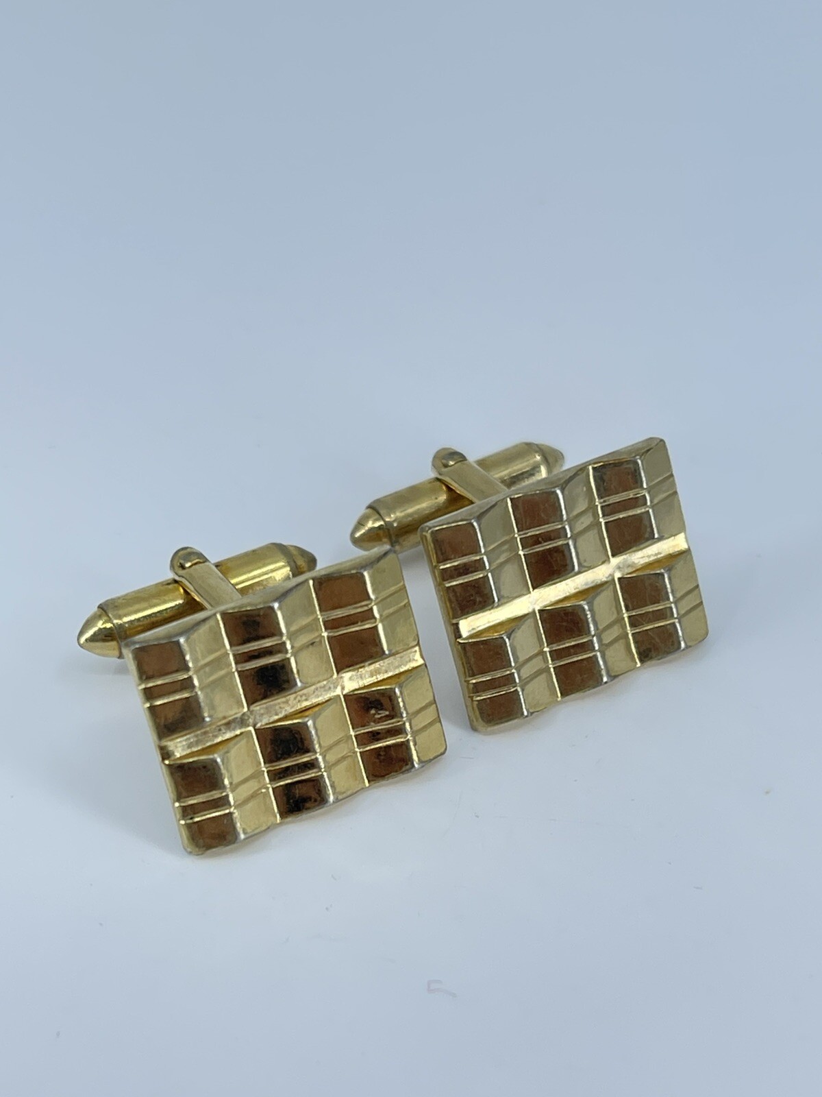 Vintage Hadley 10K RGP cufflinks gold tone louver design etched accent 7/8″