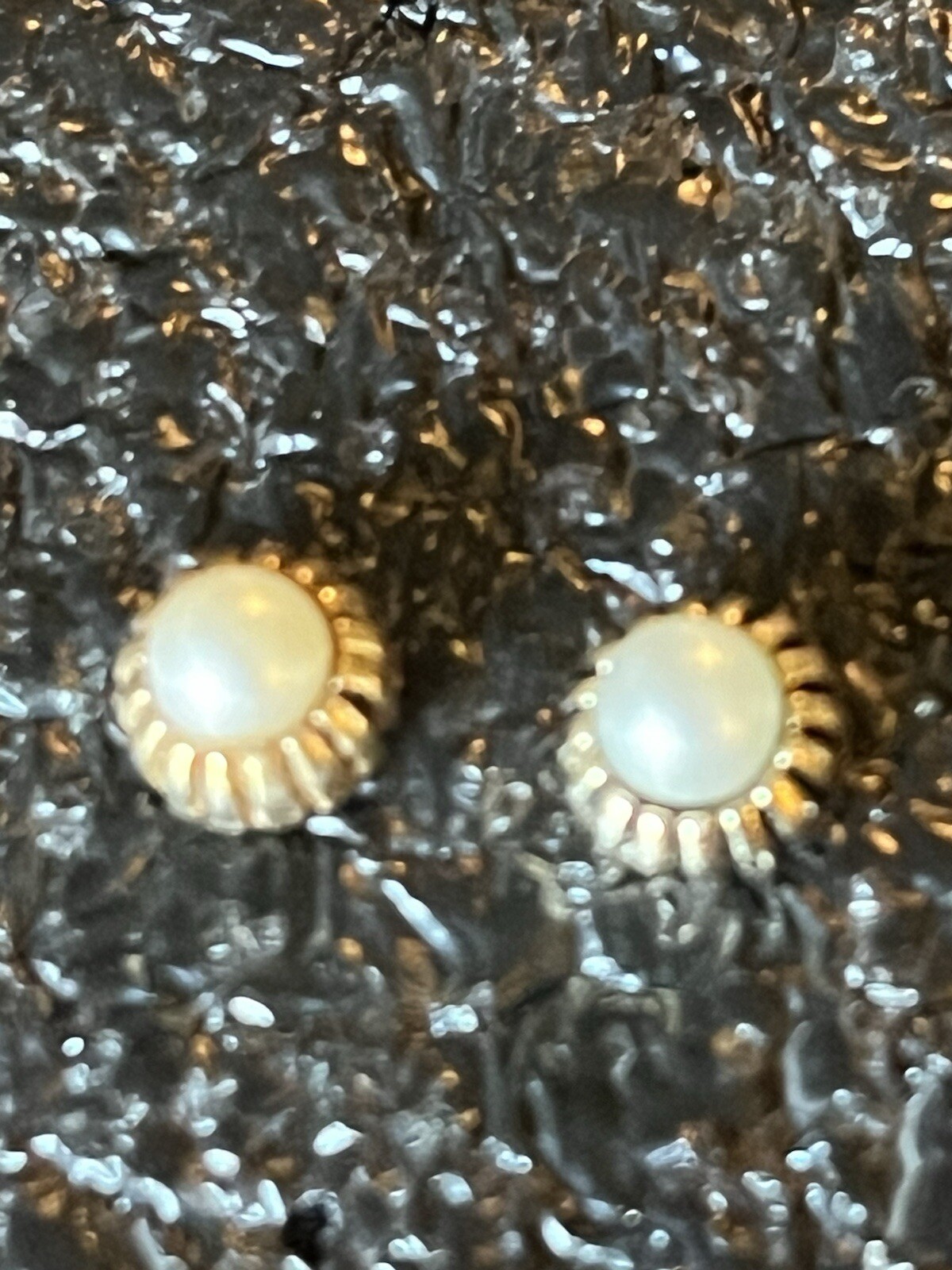 Pierced Earrings. Unknown Metal And Or Stones. Silver/pearl Like